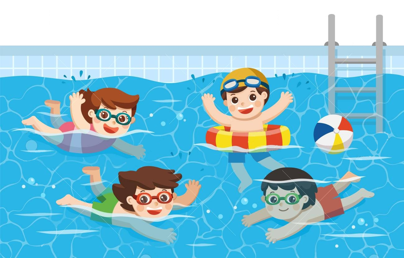 Дети плавают в бассейне рисунок